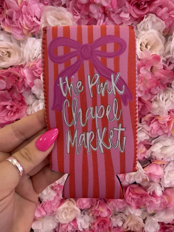 Pink Chapel Market Bow Slim Koozie