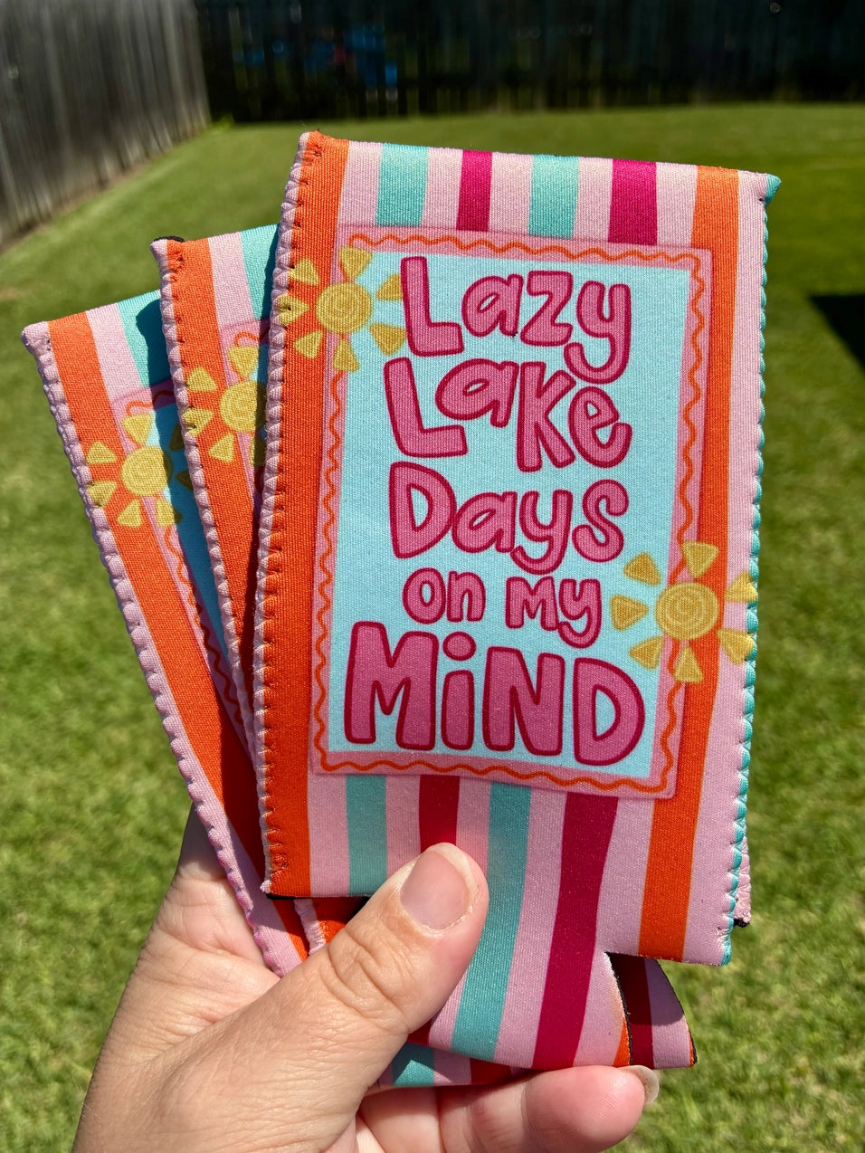 Lazy Lake Days Slim Can Koozie