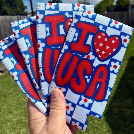 I love USA Slim Can Koozie