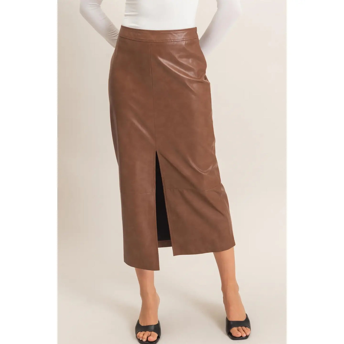 Faux Leather Skirt with Slit