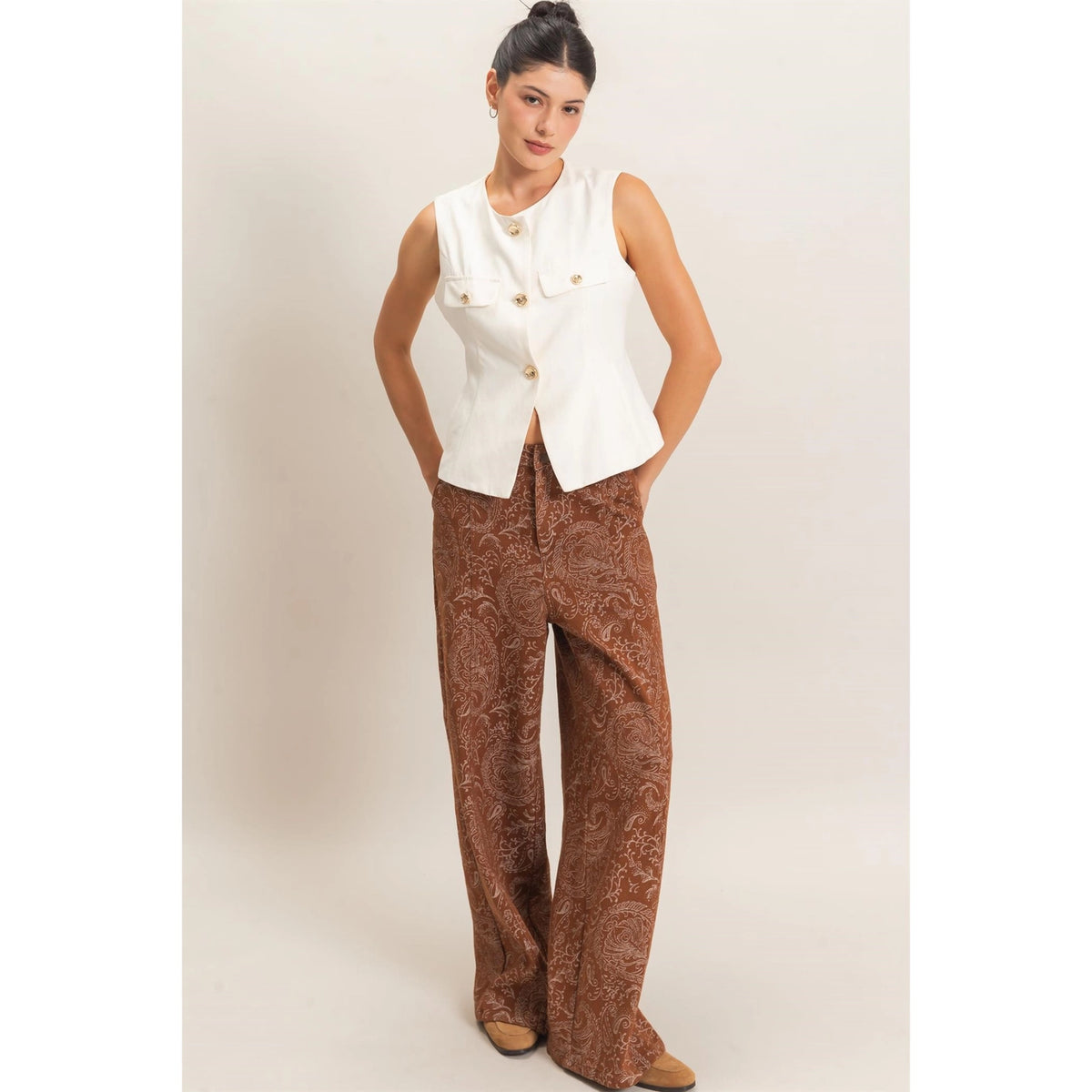 Paisley Print Wide-Leg Pants