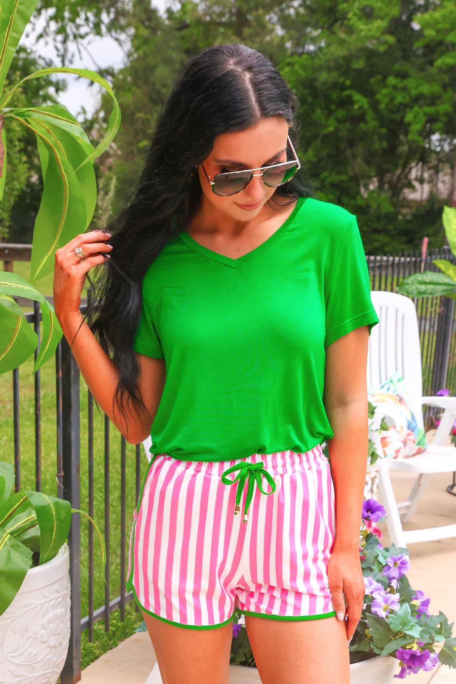 Melon Poppy Striped Shorts