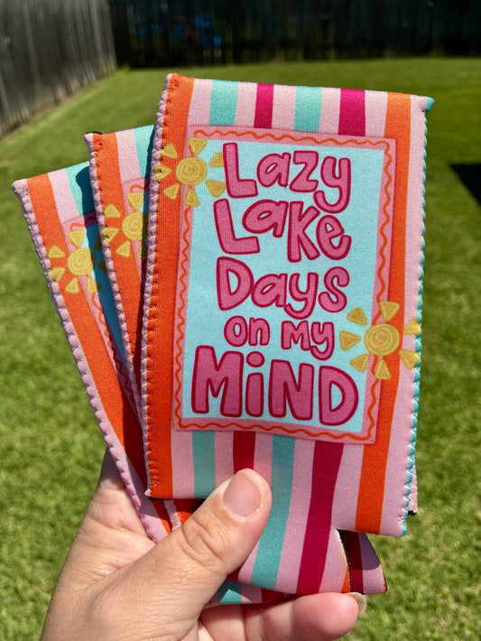 Lazy Lake Days Slim Can Koozie