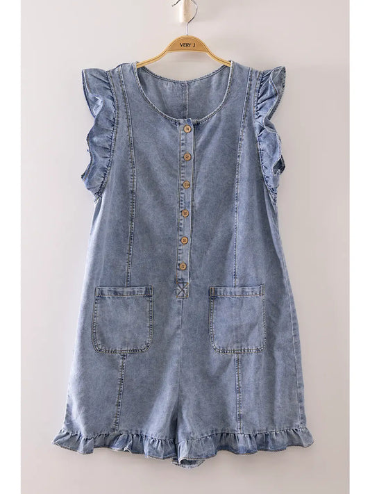 Sweet Ruffle Denim Romper