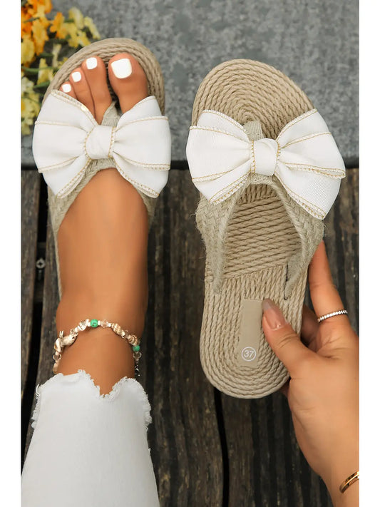 Stitched Bow Woven Flip Flop Sandal