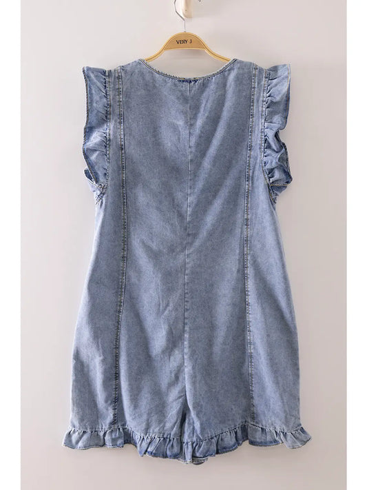Sweet Ruffle Denim Romper