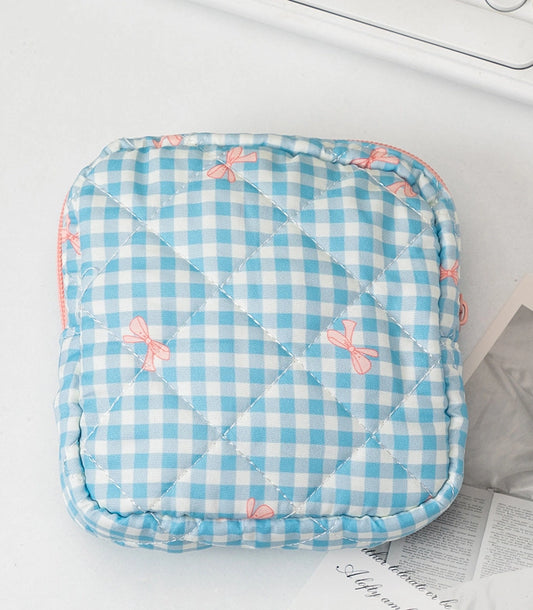 Blue Quilted Small Cosmetic Bag