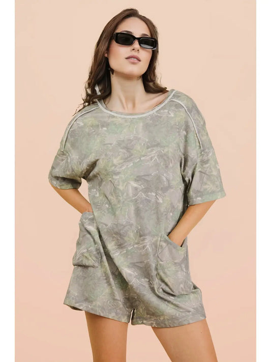 Camo Print Knit Casual Romper