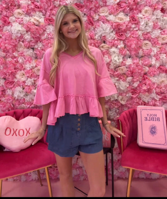 Denim Faux Front Button Shorts