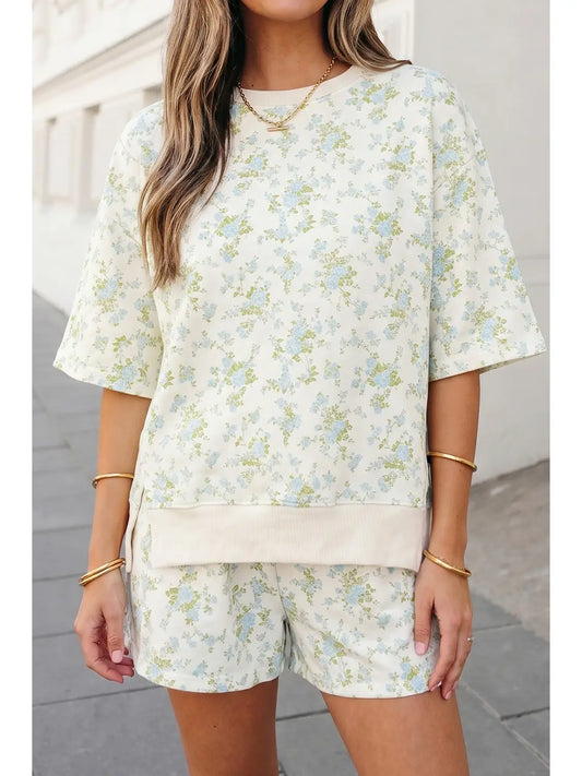 Floral Print Oversized Tee & Shorts 2 piece Set