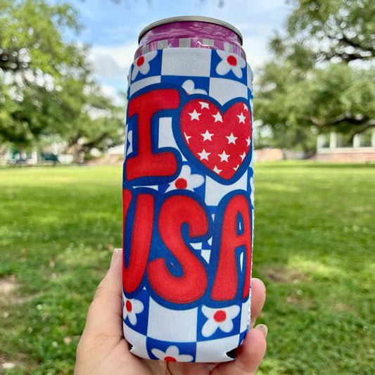 I love USA Slim Can Koozie