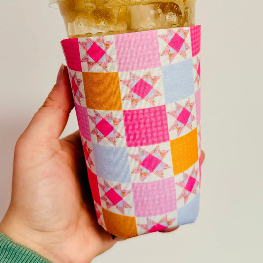 Pink Quilt Pattern Cup Iced Coffee Sleeve