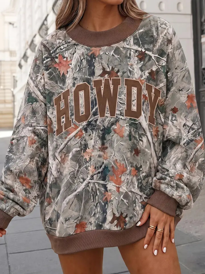 Western Camo Howdy Letter Baggy Sweatshirt