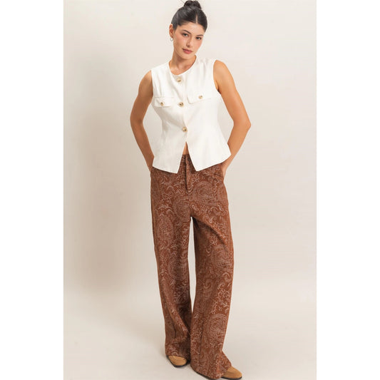 Paisley Print Wide-Leg Pants